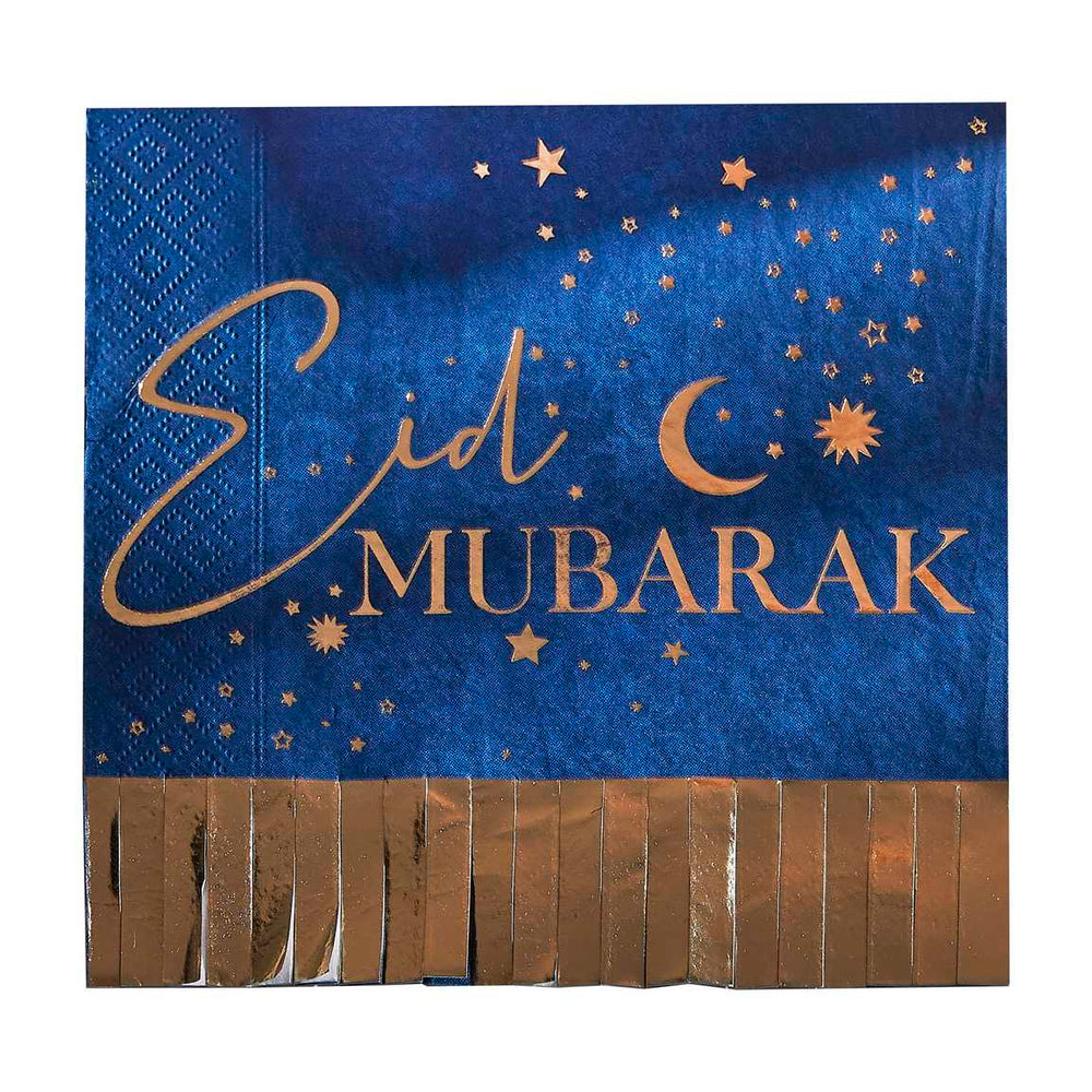 
                  
                    Load image into Gallery viewer, Navy &amp;amp; Gold Eid Mubarak Fringe Napkin
                  
                