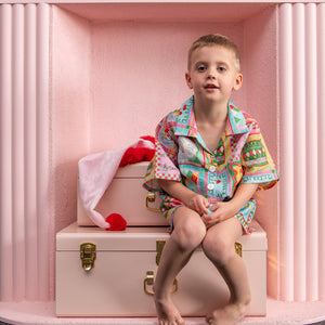 
                  
                    Load image into Gallery viewer, Fa La La French Linen Kids PJ Set
                  
                