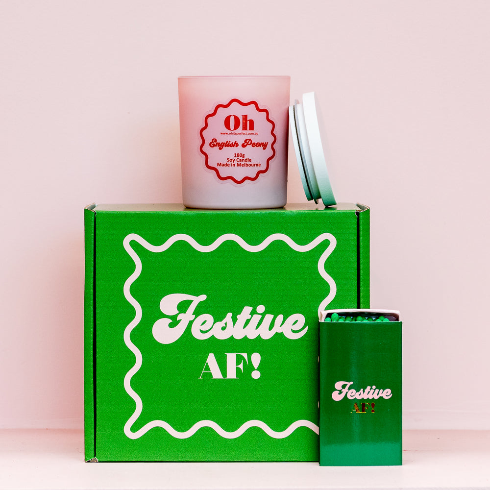 Festive AF Candle and Matches Gift Pack - English Peony