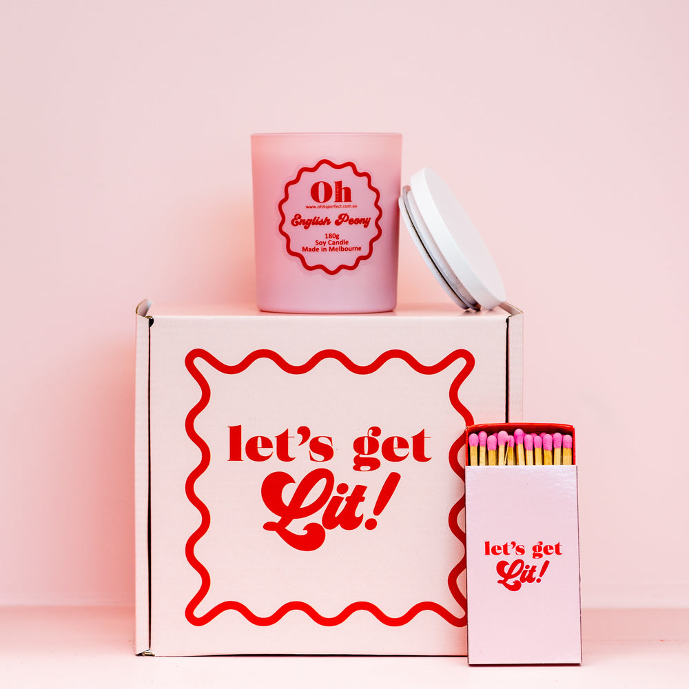 Let's Get Lit Candle and Matches Gift Pack - English Peony