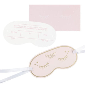
                  
                    Load image into Gallery viewer, Gold Foiled Eye Mask Shaped Pamper Party Invitations
                  
                