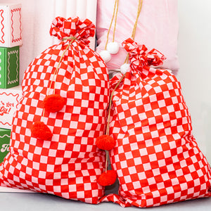 
                  
                    Load image into Gallery viewer, Red Pink Checkered Santa Sack
                  
                